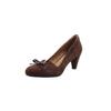 Sapatos de salto alto elegantes franceses com laço e salto cônico, bico redondo, camurça de ovelha, couro legítimo, bico médio, para mulheres, primavera 2024