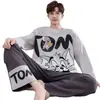 Pijama para Hombre Manga Larga Algodón Puro Primavera y Otoño Delgado Estudiante Joven Dibujos Animados Ropa de Casa Holgado Tallas Grandes Traje