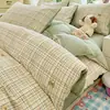 Jialiya Nube-Siente Doble Capa Gasa Juego de Cuatro Piezas Sencillo Agradable a la Piel Transpirable Juego para Dormir Desnudo Sábana Funda de Edredón Ropa de Cama