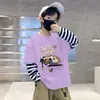 Camiseta de manga comprida para meninos, camiseta básica casual de desenho animado para primavera e outono, roupa de outono 100% algodão, novo modelo 2026 para bebês e crianças