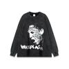 Camiseta de manga larga con estampado de figuras antiguas de estilo hip hop de High Street, para hombre y mujer, de otoño, con lavado intenso y base antigua.