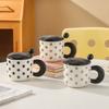 Taza de Cerámica de Puntos Geométricos Taza para Desayuno con Cuchara Taza de Agua de Cerámica Taza de Café Caja de Regalo Regalo de Acompañamiento