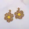 Pendientes de Girasol Creativos Tejidos a Mano de Rafia Estilo Nuevo de Primavera, Joyería Europea y Americana, Frescos, Dulces, Elegantes y Gráciles