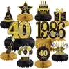 Decoração de Festa de Aniversário de Luxo Preto e Dourado para Adultos, Enfeites e Suprimentos de Favo de Mel, Presentes de Mesa para Festa de Aniversário