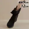 Botas estilo Martin forradas com fleece, aumento interno de altura de 9cm, novas botas elásticas com franjas estilo vintage outono e inverno 2026, botas de salto empilhado versáteis