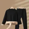 Roupa Térmica de Lã de Camelo para Homens, Espessada com Lã Térmica Adicionada, Retém o Calor e à Prova de Frio, Adequada para Meia-Idade e Idosos, Conjunto de Outono para Homens e Mulheres