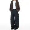 Ropa de Mujer de Seda Naranja # Pantalones Cargo Deconstruidos de Bolsillos Múltiples Estilo Retro Americano para Hombres y Mujeres, Pantalones Anchos Casuales Unisex Sueltos de Invierno