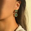 Brincos Dazan Estilo Cool Europeu e Americano Titânio Banho de Ouro Real 18K Aço Titânio High-End Brincos com Pingente de Zircônia Grande Azul Mar
