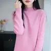 Suéter de malha 100% algodão estilo minimalista para mulheres, corte justo, valoriza a silhueta, peça base, gola semi-alta, top confortável de manga longa