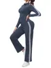 Conjunto de Duas Peças de Jaqueta Longa com Zíper Colorida Contrastante Preto e Branco Elástica Slim Fit Roupa Esportiva ao Ar Livre para Yoga Conjunto de Yoga Feminino