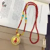 Colgante Dorado Forma de Calabaza de Ágata Roja con Diamantes, Cobre Cepillado, Nuevo Estilo Chino, Exquisita Cadena para Suéter, Versátil y de Lujo Ligero