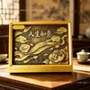 Novo ornamento de porta-retrato de madeira com gravação em cobre estilo chinês e incrustação de ouro, ouro puro 999, peça de exibição de carneiro líder trazendo fortuna giratório