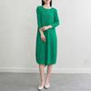 Vestido Suelto y Fluido Estilo Europeo y Americano para Mujer, Alta Gama Issey Miyake, Súper Elegante, Manga Larga, Tallas Grandes, Favorecedor de la Figura, Vestido Línea A que Cinch en la Cintura para Otoño