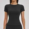 Camiseta de Manga Corta Redonda con Cintura Ceñida y Acabado Cepillado Transfronteriza para Mujer, Ropa Deportiva para Exteriores, Running, Fitness, Yoga 2546