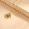 Collar Colgante Cuadrado de Esmalte Estilo Chino con Diseño Hueco de Filigrana e Incrustaciones de Esmalte Colorido, Joyería Versátil de Alta Gama Estilo Corte Vintage