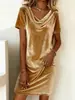 2026 TikTok Transfronterizo Amazon Comercio Exterior Europeo y Americano Nuevo Estilo Elegante Ajustado de Terciopelo Vestido de Longitud Media para Mujer