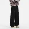 Calça de Moletom Cinza com Barra Curva para Homens, Estilo Primavera e Outono, Marca Americana Tendência, Calça de Perna Larga Fluida, Design Desconstruído, Calça Esportiva Casual