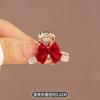 Flor Roja de Año Nuevo Terciopelo Pequeño Clip Pinza Pinza para el Cabello Temperamento Femenino Pinza para el Cabello de Princesa Pedrería Terciopelo Medio Sujeción Accesorios para el Cabello