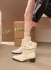 Botines de tacón alto con punta de diseño único para mujer, colección otoño/invierno 2026, cuero suave tacón grueso corte en V adelgazante botas western vaqueras