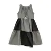 Vestido de Verano a Cuadros Estilo Princesa con Cuello Halter para Niñas, Vestido Largo de Moda para Niños Mayores