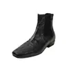 Botas Chelsea de Pele de Ovelha com Rugas Naturais Estilo Old Money 2026 Outono/Inverno Salto Baixo Grosso Bico Quadrado Para o Trabalho Botas de Couro Genuíno Femininas