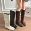 Botas de tubo alto minimalistas francesas 2026 nuevo estilo, botas de equitación de suela plana y punta cuadrada para mujer, botas elásticas ajustadas