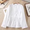 Camisa Casual Rayada de Nuevo Diseño Primavera 2026 para Mujer, Top Elegante de Nicho Blanco con Cuello Redondo para Mujer