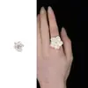 Serie Jardín de Rocío Anillo Doble Flor de Cerezo Anillo de Circonita Ajustable