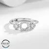 Anillo de Oro Blanco para Mujer Portafiltro Vacío Anillo Abierto de Cobre Portaanillos DIY Incrustado Octagonal Corte Rosa Circonita Imitación Plata 925