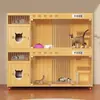 Villa para Gatos Jaula para Gatos Hogar para Mascotas Alojamiento Cría Madera Maciza Cama para Gatos Armario para Gatos Casa de Lujo para Gatos Vitrina Temperatura Constante Tres Niveles