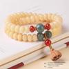 Pulsera de raíz de Bodhi similar al topacio crema para hombres y mujeres de doble círculo, juego cultural, pulsera de loto, cuentas de Buda, juego cultural, cuentas de ábaco de Bodhi