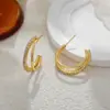 Brincos Geométricos de Ouro 18K com Zircônia Duplo C Joias Transfronteiriças Europeias e Americanas Brincos Vazados Brilhantes Brincos Joias de Moda de Luxo Acessível