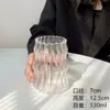Taza de Vidrio Navideña de Rayas Verticales Vintage Resistente a Altas Temperaturas Taza para Latte Taza de Café Taza para Jugo Taza para Bebidas Frías con Popote