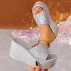 Sandalias de cuña con una tira, lentejuelas, suela gruesa, estilo nuevo de verano, para mujer, talla grande, comercio exterior, suela suave, antideslizantes, zapatos de playa