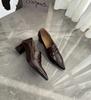 Mocassins Pointudos Franceses para Mulheres 2025 Nova Coleção Primavera e Outono Pele de Cabra Retrô Salto Grosso Salto Alto Couro Genuíno Sapatos Elegantes