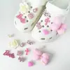 Charms para sapato Croc DIY corrente de pulseira de flor de pérola tridimensional flor de sapato estilo balé removível acessório de sapato decoração