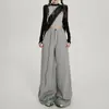 Calça pantalona larga de cintura alta estilo retrô americano com cós elástico e cordão, calça casual versátil para mulheres, coleção outono e inverno, e calça comprida