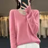 Pronta Para Vestir da Primeira Linha Tricô 100% Lã Feminino Gola V Outono e Inverno Novo Cor Pura Solto Versátil Lã Solta Camisa Básica