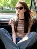 Camiseta Elegante Ajustada con Rayas Color-Block para Mujer, Estilo Picante de Verano, Elegante Ropa Interior, Top de Manga Corta
