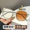Gafas Fotocromáticas de Prescripción con Montura Grande Estilo Coreano Anti-Luz Azul, Adecuadas para un Look de Maquillaje Natural, Gafas de Apariencia de Alto Valor, Lentes Sin Graduación E