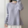 2025 Nuevo Otoño e Invierno Lana Pura de Cuello Alto Medio Tejido de Punto Manga Larga para Mujer Escote con Corte Patrón de Gancho Camiseta Interior Top