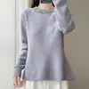 Suéter Nuevo Otoño e Invierno 2026, 100% Lana, Jersey para Mujer con Diseño de Ganchillo, Corte Ajustado, Capa Interior, Tejido de Cuello Redondo