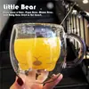 Copo de Água Doméstico de Camada Dupla Atacado Copo de Urso Copo de Café da Manhã para Leite Copo de Vidro de Gatinho Copo de Casal de Animal Fofo para Homens e Mulheres