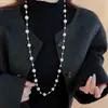 Nuevo collar de perlas artificiales de doble capa, cadena para la clavícula de moda exquisita transfronteriza, cadena de suéter de lujo ligero estilo francés