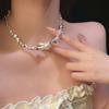 Colar de Pérolas Prateadas Quebrado Feminino Elegante de Alta Qualidade Novo Estilo 2023 Spice Girls Luxo Leve Nicho Personalidade Corrente Clavicular Versátil