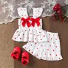 Amazon Ropa Europea y Americana Primavera y Otoño Nuevo Conjunto para Bebé Niña con Tirantes y Estampado de Corazón con Pantalones Cortos