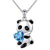 Joyería transfronteriza europea y americana lindo collar de panda cristal cuadrado con forma de corazón rosa collar de panda de circonita collar de cristal azul