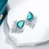 Moda Europea y Americana Lujo Banquete Gama Alta Colorido Circonita Aguja de Plata de Ley Pendientes Colgante Vestido de Diosa Joyería para Fiesta