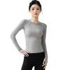 Otoño Tejido sin Costuras Yoga Manga Larga Mujer Transpirable Ajustado Secado Rápido Cuello Redondo Ropa Deportiva Correr Entrenamiento Ropa de Fitness