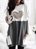 Camiseta de Manga Larga Redonda Suelta con Estampado de Corazón y Costuras de Contraste para Mujer 2023Wish Amazon Ebay Estación Independiente